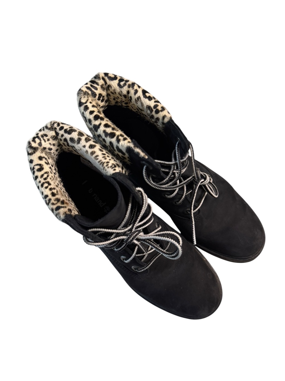 Timberland Kinsley Waterproof Boots Black Nubuck Leopard Calf Hair Size 8